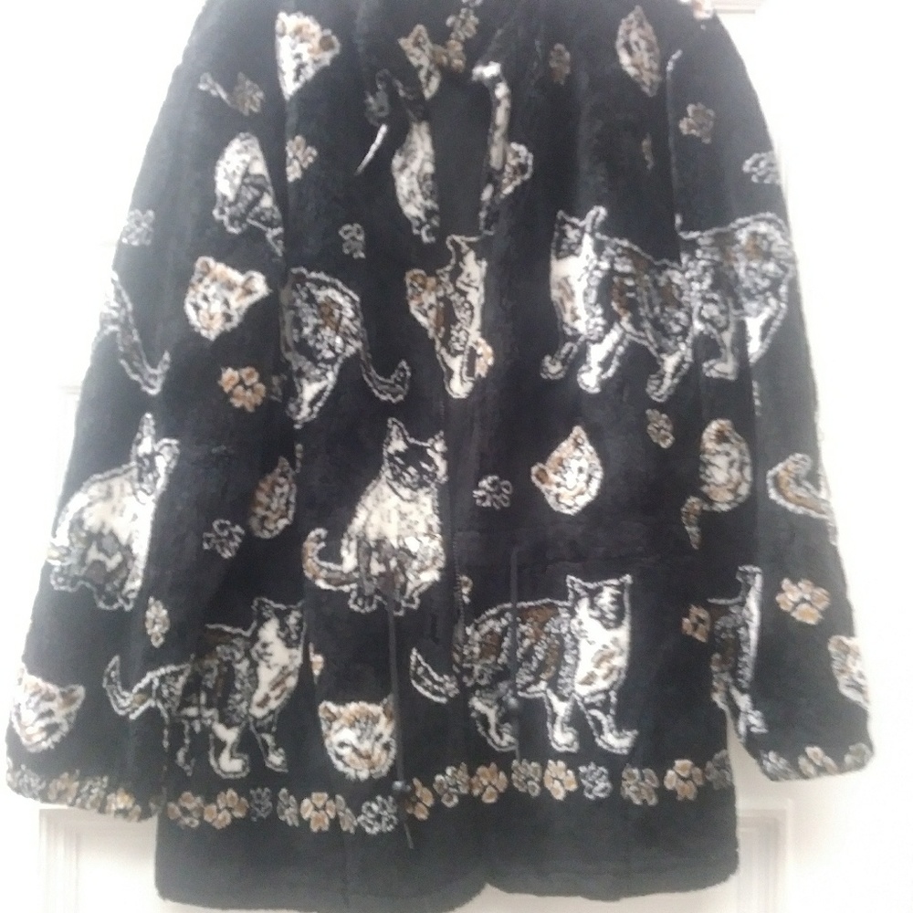 Black Mountain Fleece Cat Print Coat